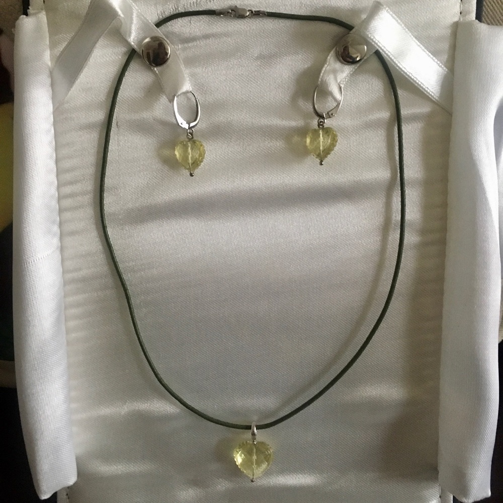 14KW Faceted Lemon Quartz Pendant/Earring Set